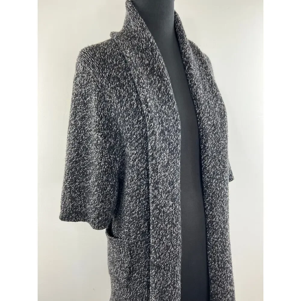 THEORY Black Gray Marled Wool-Cashmere Blend Cowl Neck Cardigan Sweater Size P